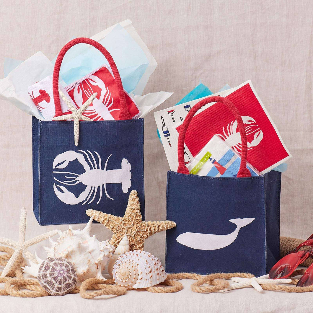 Whale Navy Reusable Gift Bag Tote