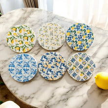Load image into Gallery viewer, Mediterranean Lemon Coasters | Coastal Blue &amp; Yellow Accents Collection
