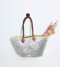 Load image into Gallery viewer, Silver Sequins Palm Leaf Tote/Handbag
