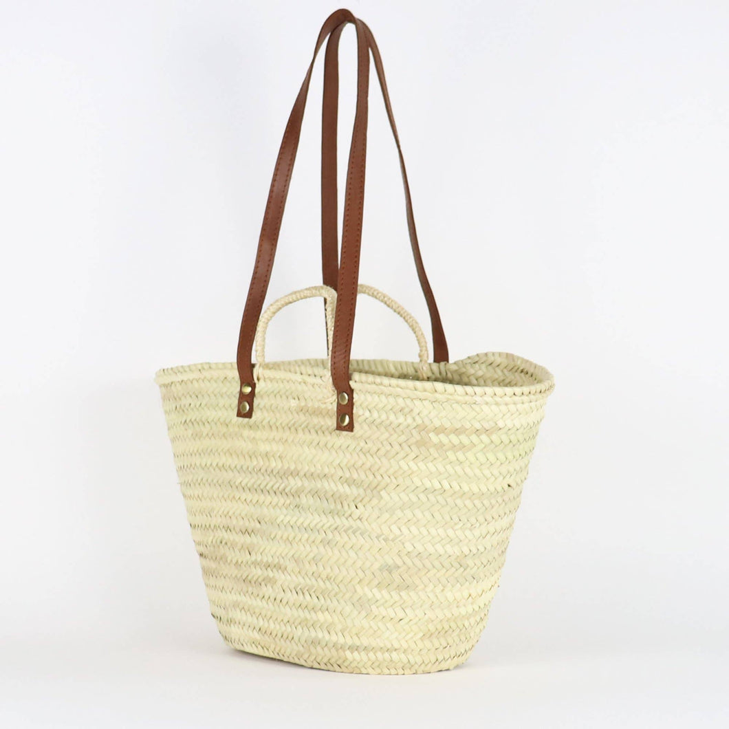 Palm Leaf Tote W/ Leather Straps