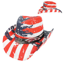 Load image into Gallery viewer, USA Flag Paper Braid Cowboy Hat
