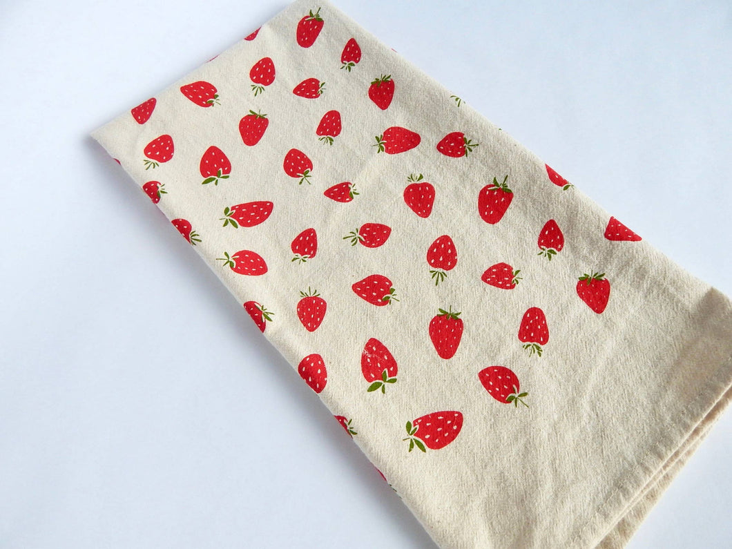 Strawberry Hand Printed Kitchen Dish Towel