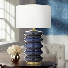 Load image into Gallery viewer, Navy Glass &amp; Brass Lamp
