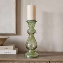 Load image into Gallery viewer, Green Seeded Glass Candle Holder
