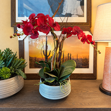 Load image into Gallery viewer, Custom Red Orchid in Blue Ribbed Bowl
