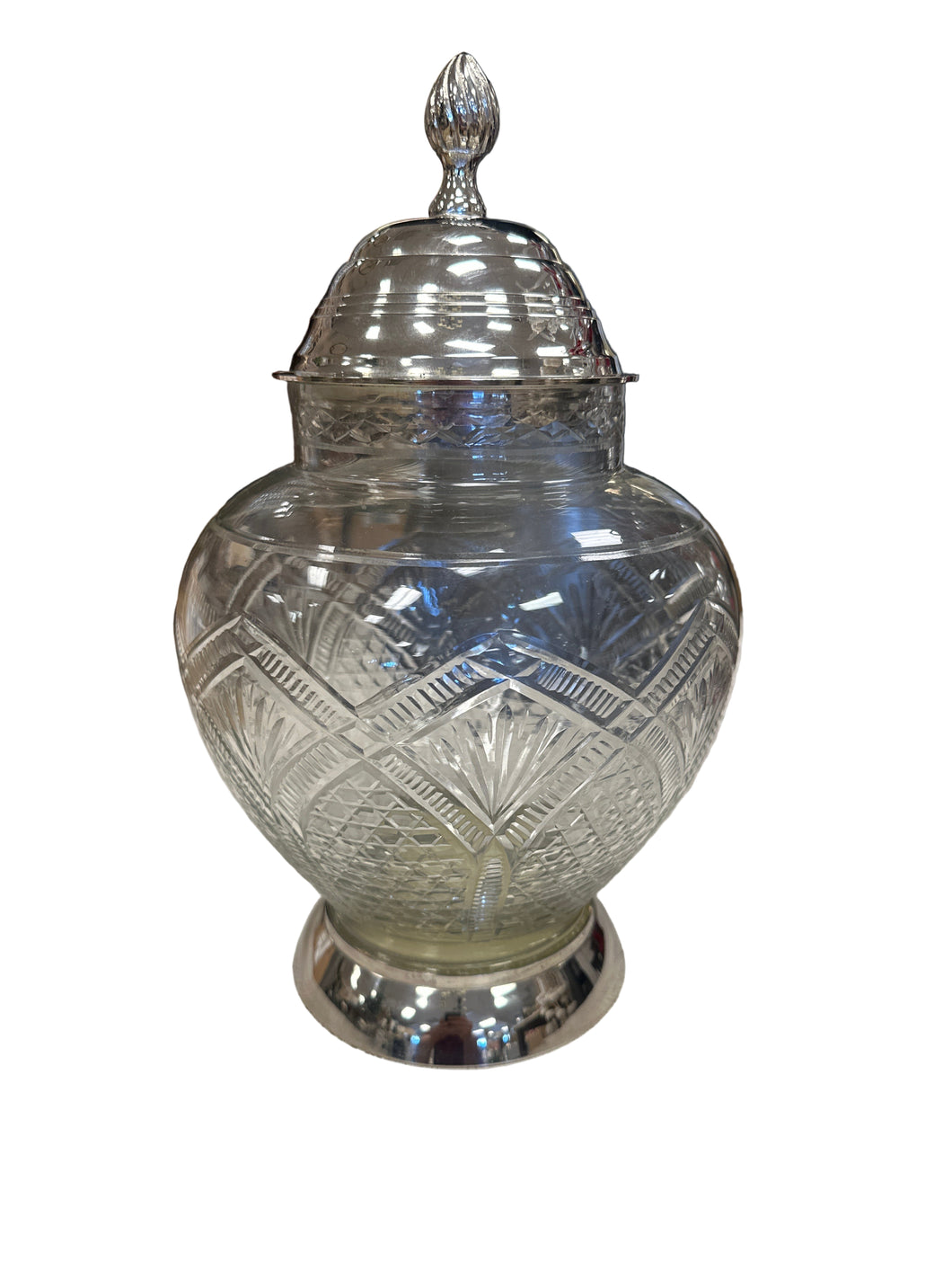 Cut Glass Urn/ Chrome Lid
