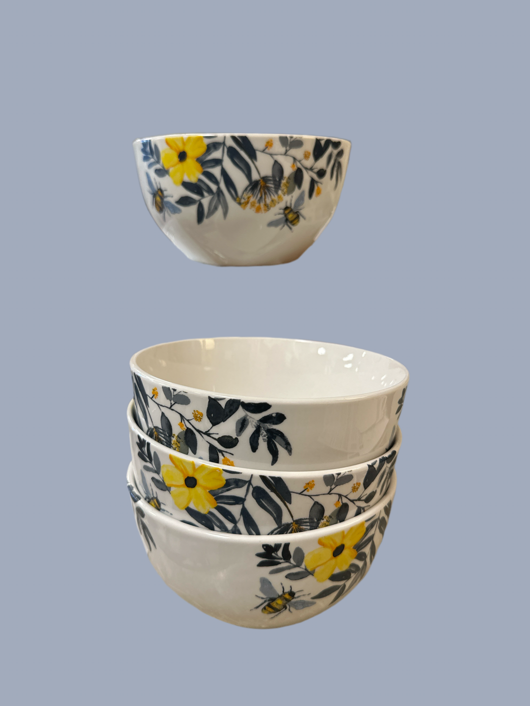 Yellow Flowers & Bee Bowls S/4