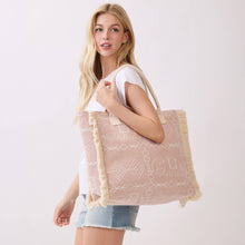 Load image into Gallery viewer, Boho Geometric Elephant Print Fringe Tote Bag
