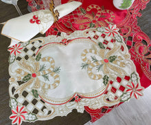 Load image into Gallery viewer, Holly Bow Christmas Design Ivory Placemat
