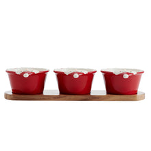 Load image into Gallery viewer, Winterberry Set with Santa Dip Bowls on Wood Base

