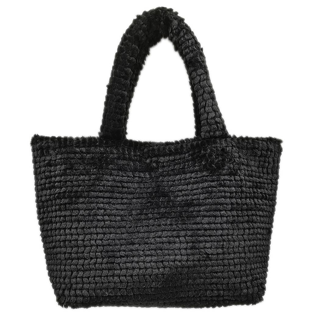Large Fuzzy Tote Bag-Black