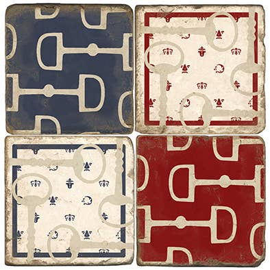 Horse Snaffle Bit Tumbled Marble Coasters Set/4