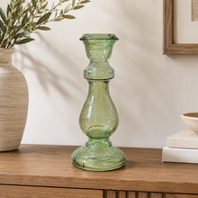 Load image into Gallery viewer, Green Seeded Glass Candle Holder
