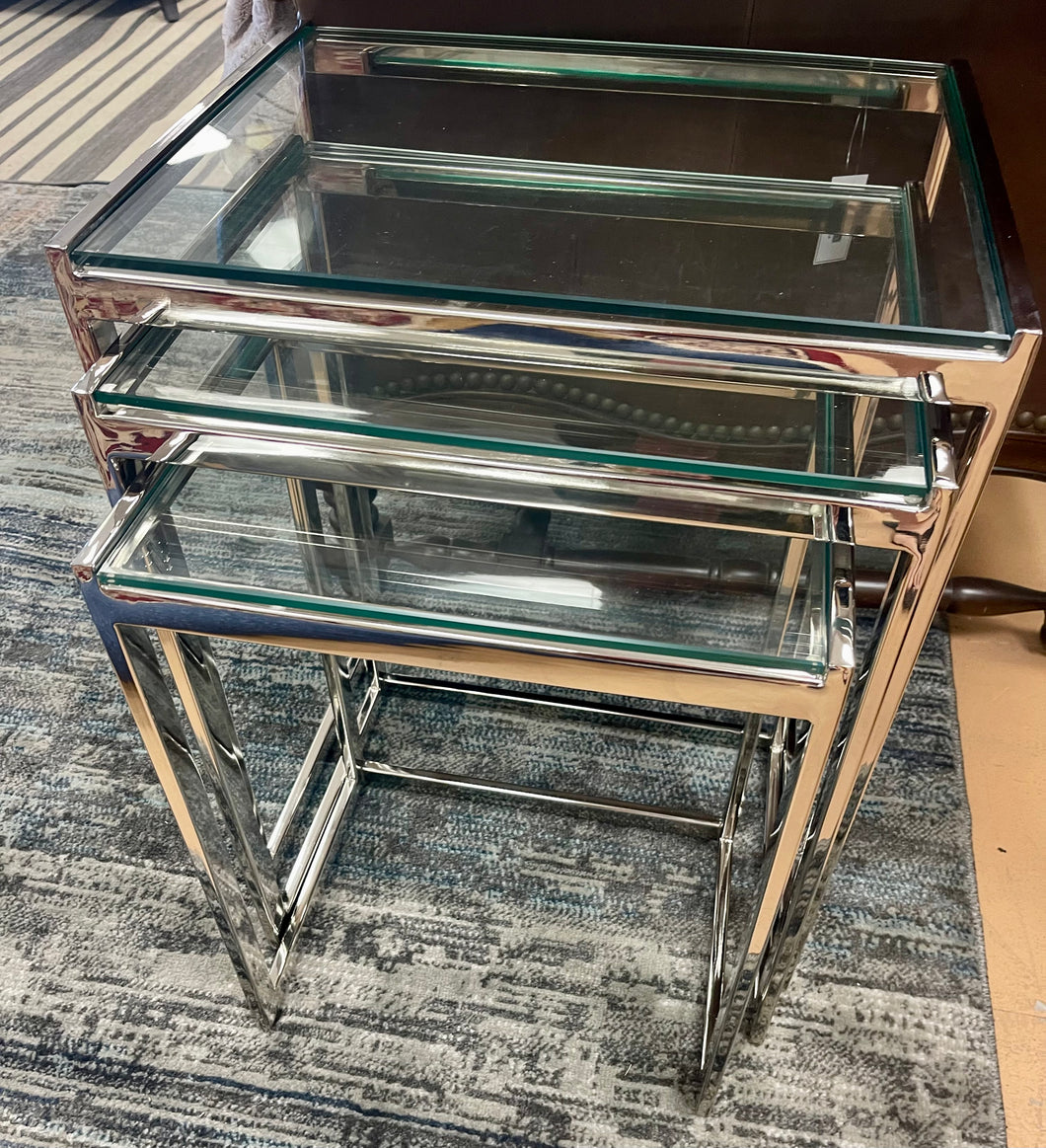 Polished Chrome and Glass Stacking Tables