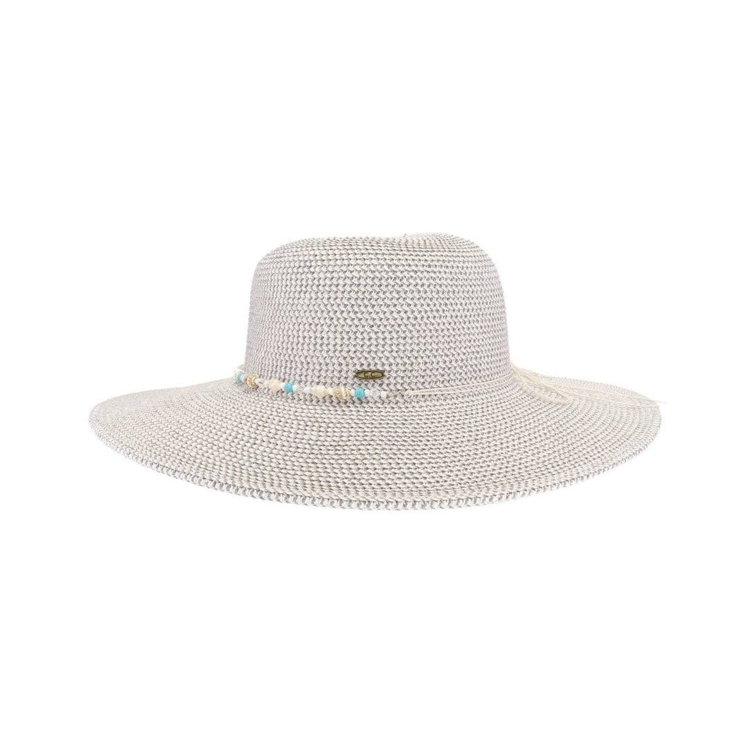 Shell & Bead Trim Wide Brim Sun Hat 50+