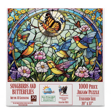 Load image into Gallery viewer, Stained Glass Songbirds &amp; Butterflies Puzzle 1000pcs
