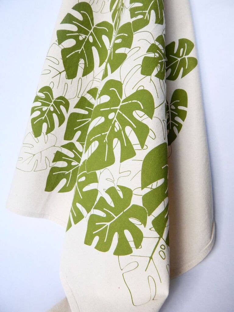 Hand Painted Monstera Kitchen Dish Towel