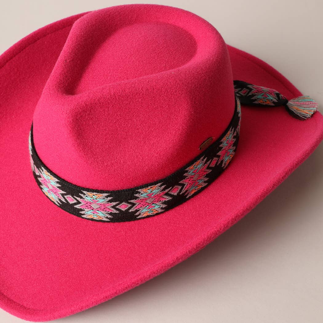 Vegan Felt Cowboy Hat-Hot Pink