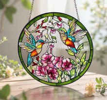 Load image into Gallery viewer, Hummingbird Duo Stained Glass Suncatcher
