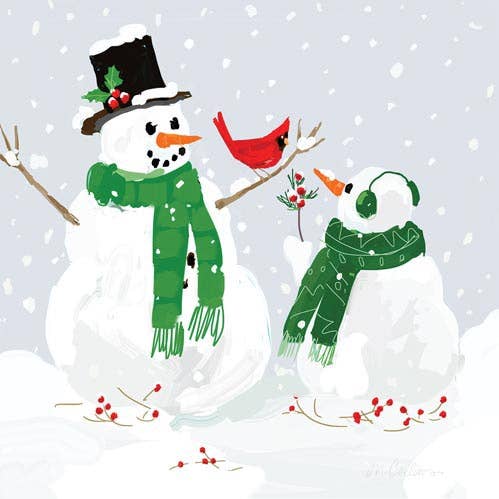 Snowmen & Cardinal Cocktail Napkin
