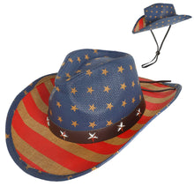 Load image into Gallery viewer, Rustic Patriotic Stars &amp; Stripes Cowboy Hat
