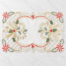 Load image into Gallery viewer, Holly Bow Christmas Design Ivory Placemat
