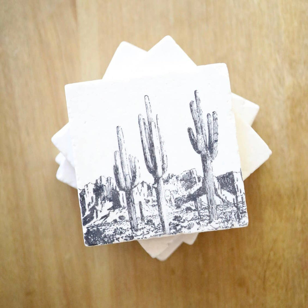 Vintage Saguaro Cactus Desert Marble Coaster