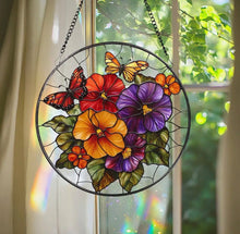 Load image into Gallery viewer, Butterfly &amp; Roses Stained Glass Suncatcher
