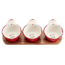 Load image into Gallery viewer, Winterberry Set with Santa Dip Bowls on Wood Base
