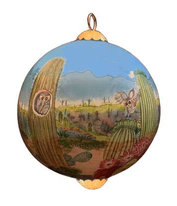 Hand-Painted Desert Owls Ornament