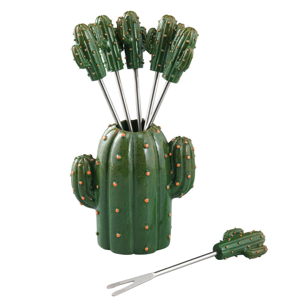 Cactus Cocktail Picks with Holder 7-Piece