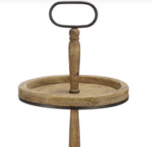 Load image into Gallery viewer, Two Tier Natural Wood Tray w/ Metal Handle
