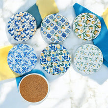 Load image into Gallery viewer, Mediterranean Lemon Coasters | Coastal Blue &amp; Yellow Accents Collection
