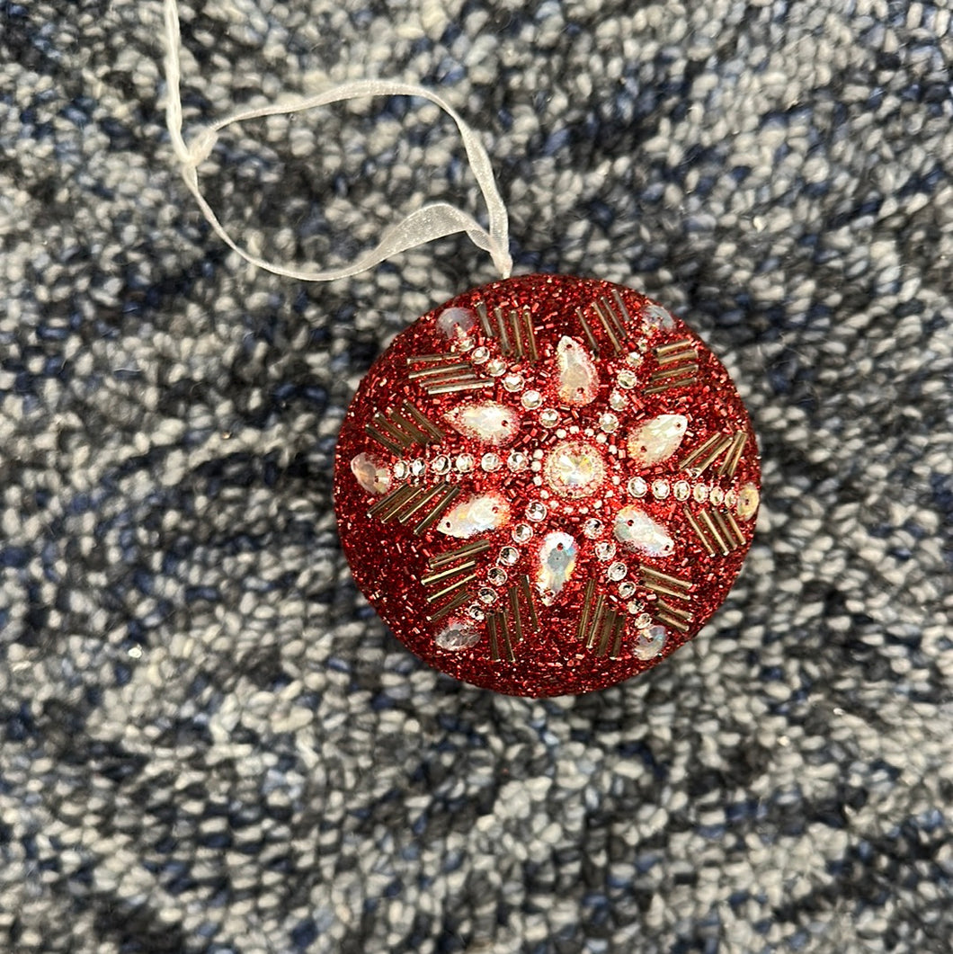 Red Beaded Holiday Ornament