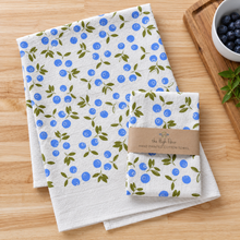 Load image into Gallery viewer, Hand Printed Blueberry Dish Towel
