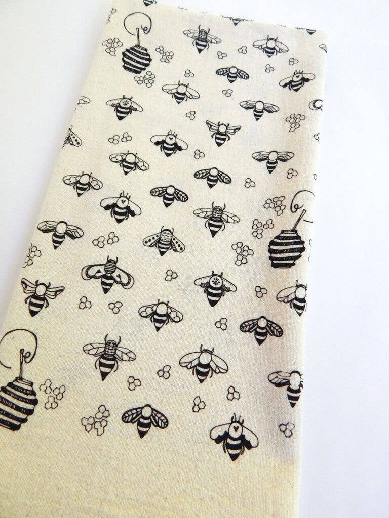 Hand Printed Bee Kitchen Dish Towel