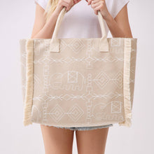 Load image into Gallery viewer, Boho Geometric Elephant Print Fringe Tote Bag
