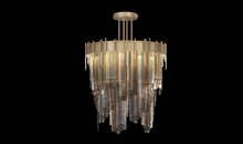 Load image into Gallery viewer, Chandelier with glass panels on a black background
