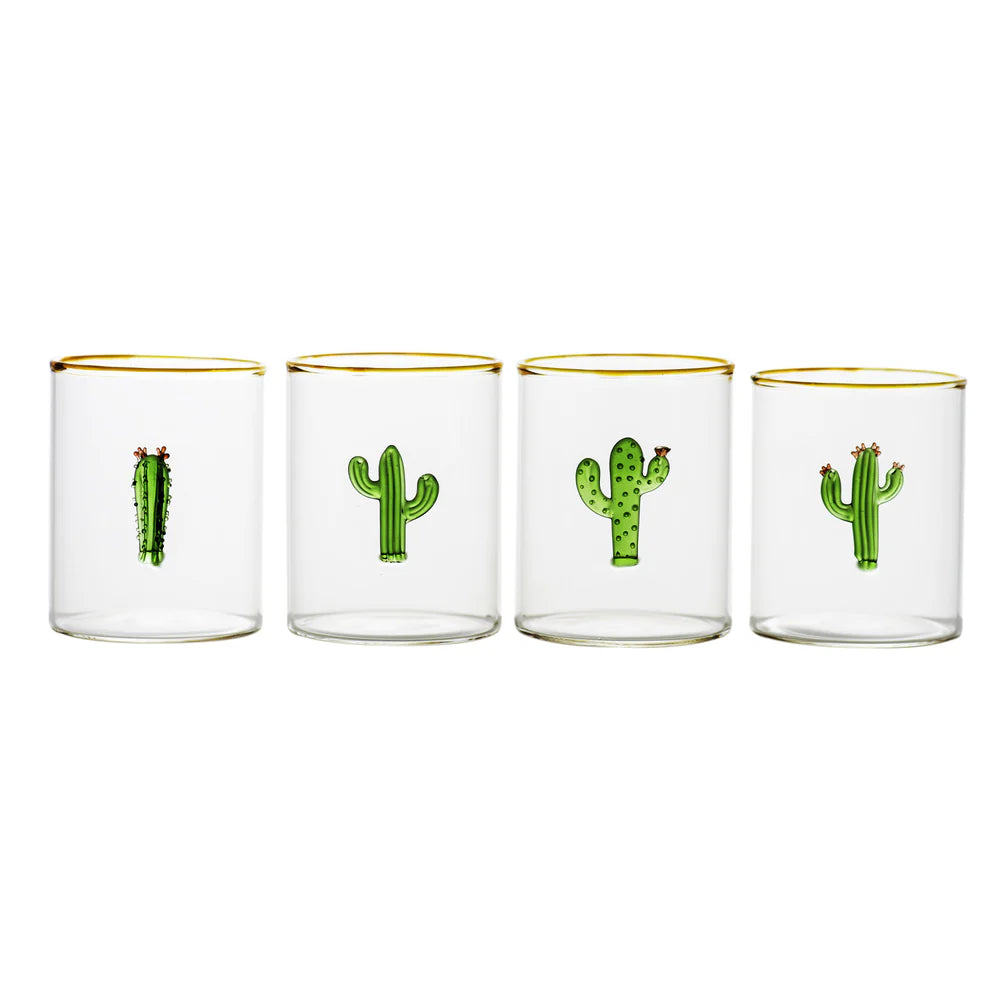 Hand-Blown Cactus Tumbler Glasses Set/4