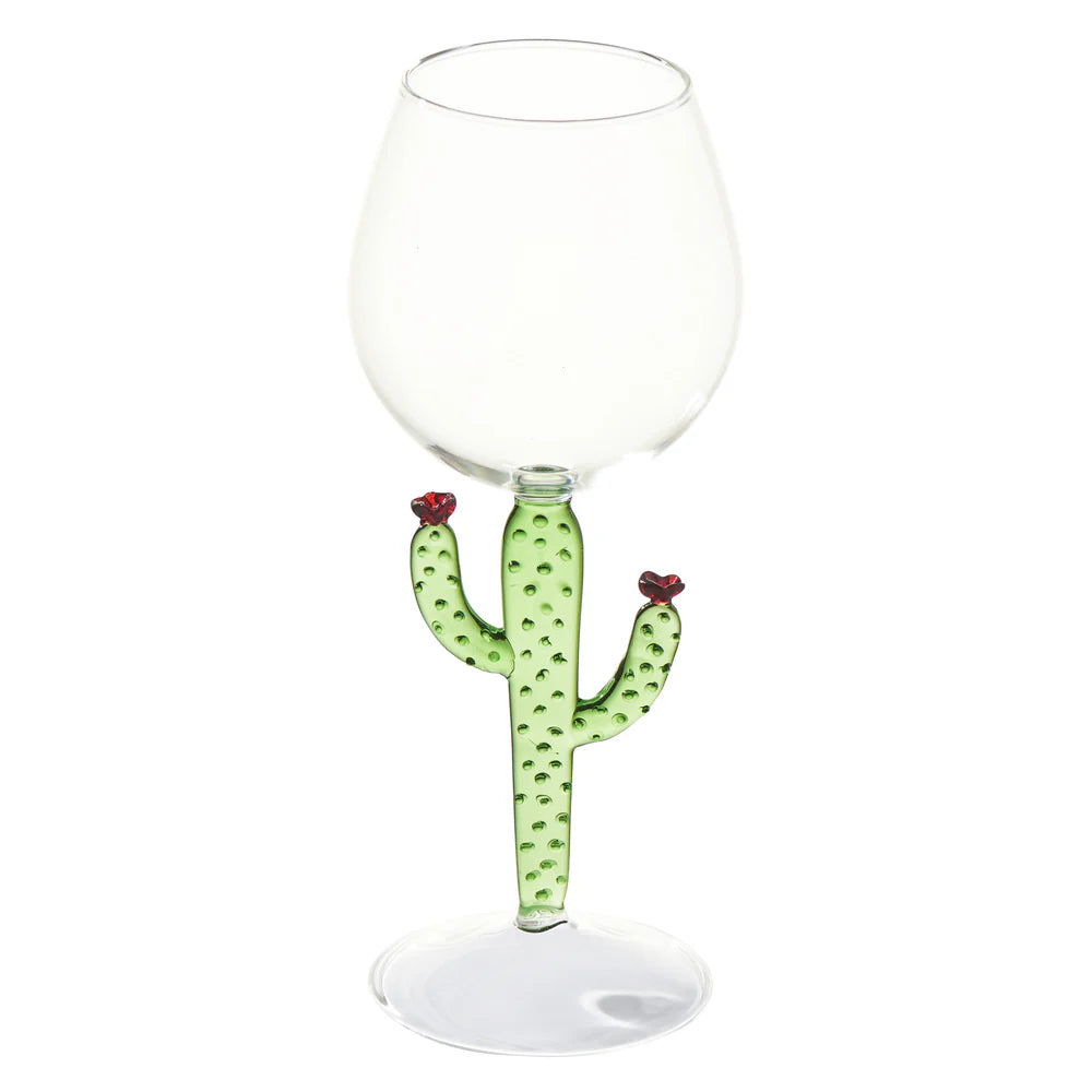 Handmade Wine Glass with Cactus Stem