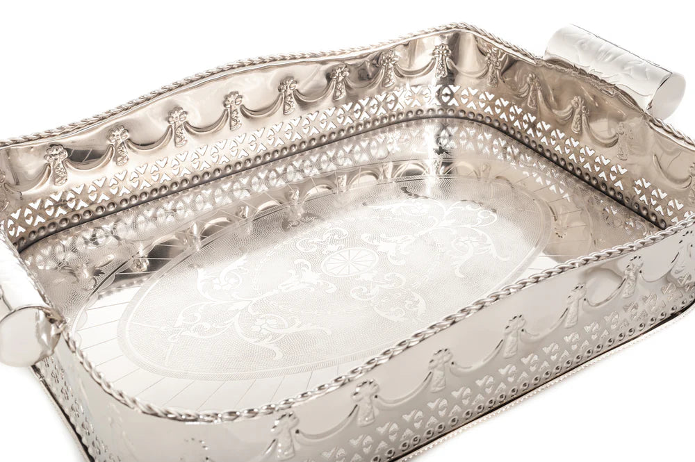 Polished Nickel Embossed Scalloped Floral Pattern Tray