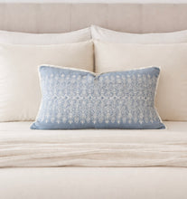 Load image into Gallery viewer, Lumbar Embroidered Pillow- White on Light Blue
