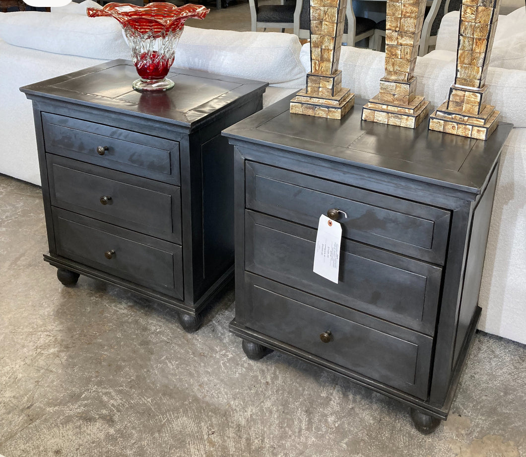 Pewter Metal Wrapped Nightstands Set/2