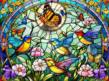 Load image into Gallery viewer, Stained Glass Songbirds &amp; Butterflies Puzzle 1000pcs
