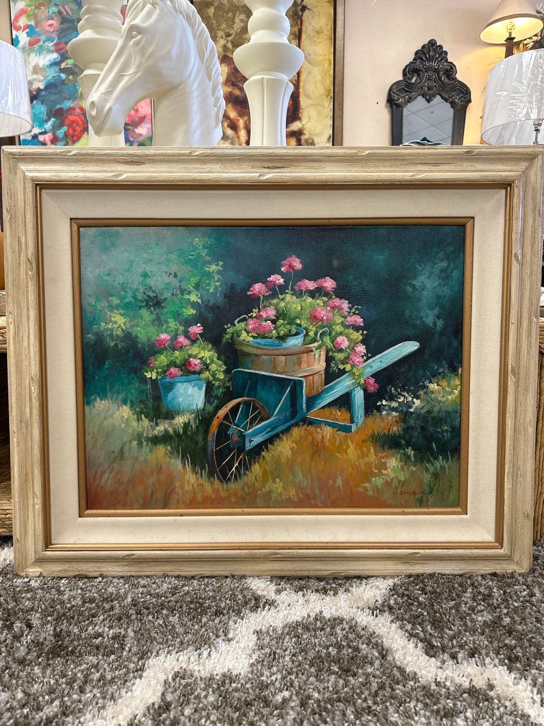 Original Painting Flowers in Cart