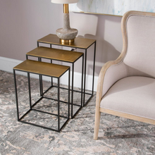 Load image into Gallery viewer, Black Iron &amp; Gold Nesting Tables
