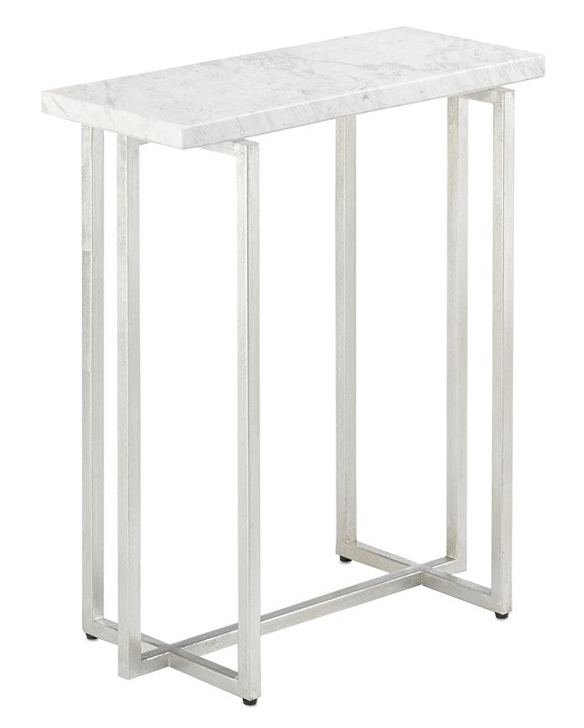 White Marble Top Accent Table w/ Silver Leaf