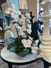 Load image into Gallery viewer, White Orchids with Succulents &amp; Crystals in Teal Bowl
