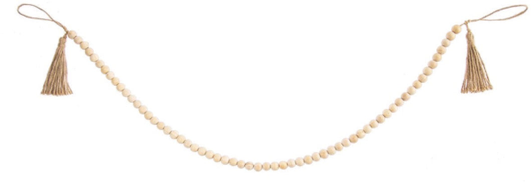 Natural Wood Beaded Garland w/ Tassel