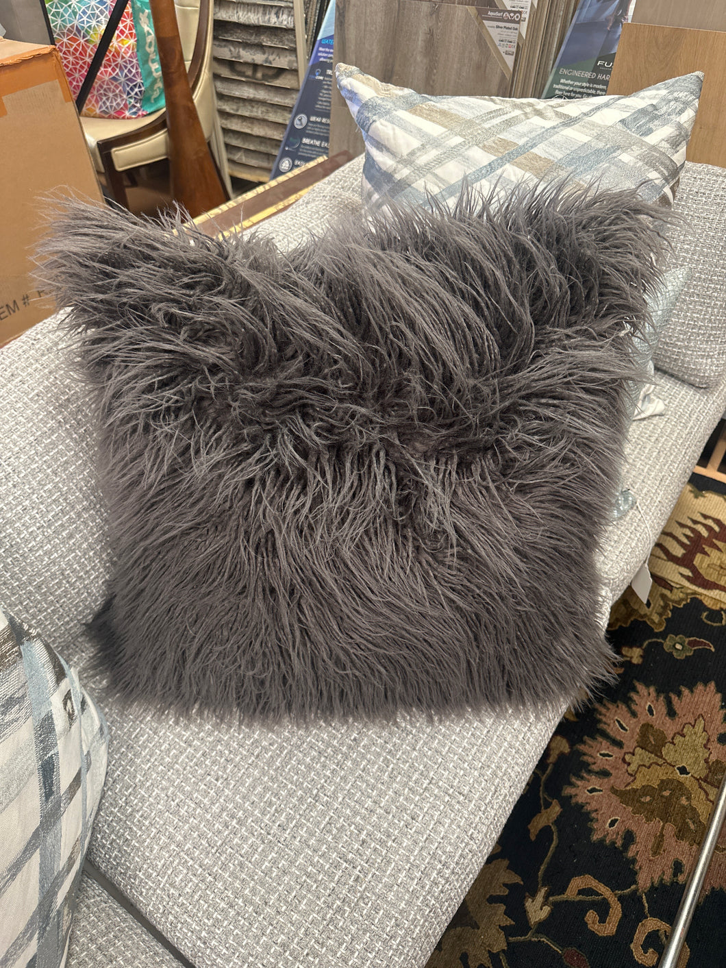 Gray Faux Fur Pillow